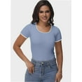 thumbnail image 3 of Women Summer Short Sleeve Shirts Crewneck Striped Color Block T Shirts Slim Fit Basic Tee Tops, 3 of 6