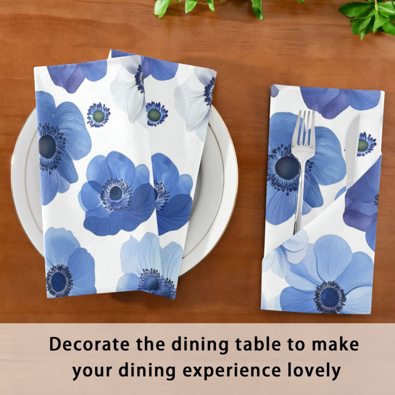 JSTEL Anemone Flowers Floral Cloth Napkins Set of 6, 20x20 Inch Washable and Reusable Napkin for Decoupage Dinner Party Everyday Use