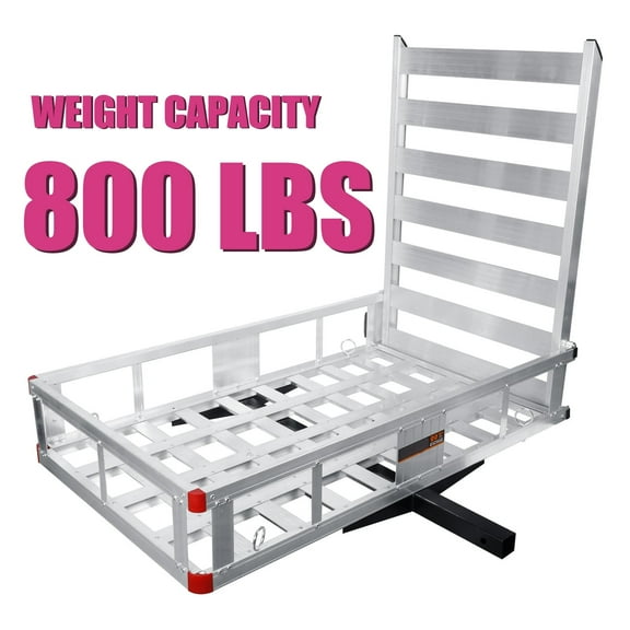 Mounted Trailer with Ramp, Trailer Hitch Cargo Carrier, Aluminum Luggage Carrier Rack, Trailer Hanging Basket, Aluminum Alloy, 50x29.5x9", Tie-down Points for Securing Cargo, for RV Trucks SUV