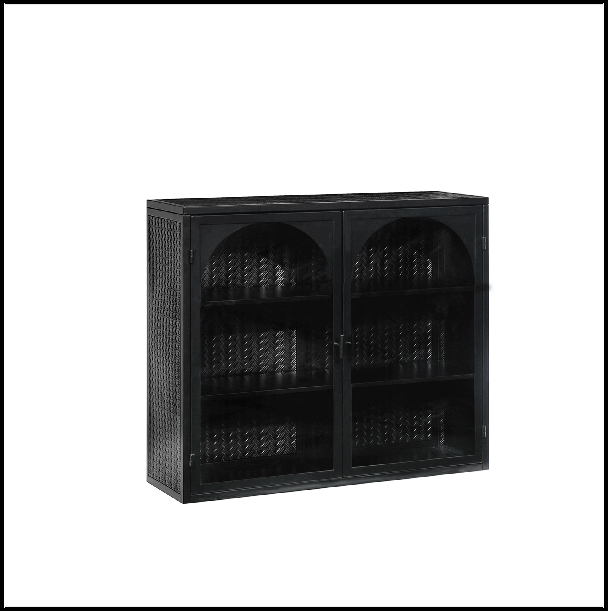 27.56"Glass Doors Modern Two-door Wall Cabinet with Featuring Three-tier Storage for Entryway Living Room Bathroom Dining Room,Wall Cabinet with Characteristic Woven Pattern,Black