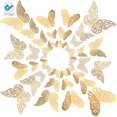 thumbnail image 2 of Deago 36Pcs 3D Hollow Butterfly Wall Decals Sticker Art Crafts Removable DIY Mural Set 3 Sizes for Bedroom Bathroom Living Room Home Decor (Gold), 2 of 7