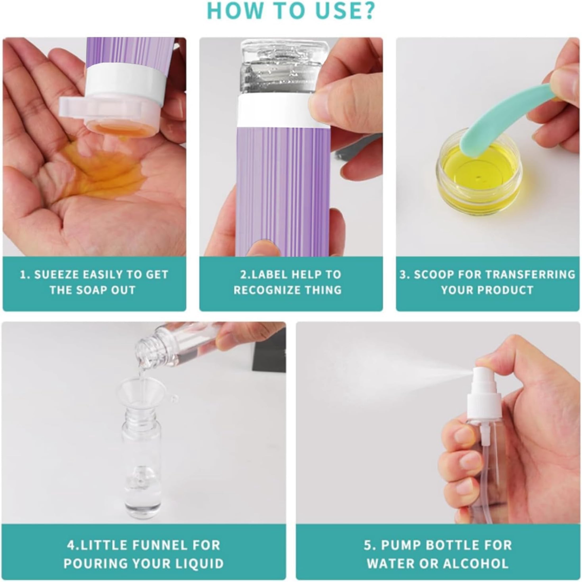 QEQEKAKA Travel Bottles 18 Pack, TSA Approved Leak Proof, BPA Free Silicone Squeezable Containers