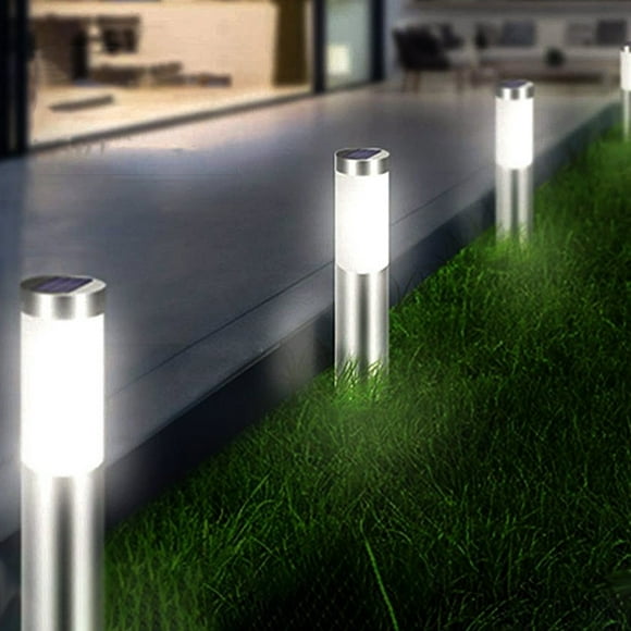 1 Pack Solar Path Light LED Bollard Lights Stainless Steel Outdoor Landscape Light IP44 Waterproof Outdoor Lights for Backyard Lawn Patio Garden,White