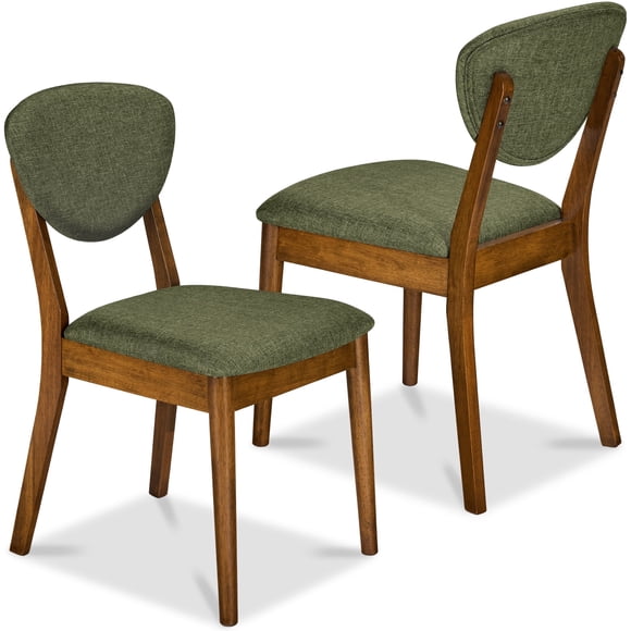 Best Choice Products 2-Piece Mid-Century Modern Wood & Upholstered Dining Chair Set - Walnut/Moss Green