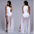 thumbnail image 1 of Femmes Maille Jupe Couleur Unie Taille Haute Longueur de Plancher Split Longue Robe Maxi, 1 of 2