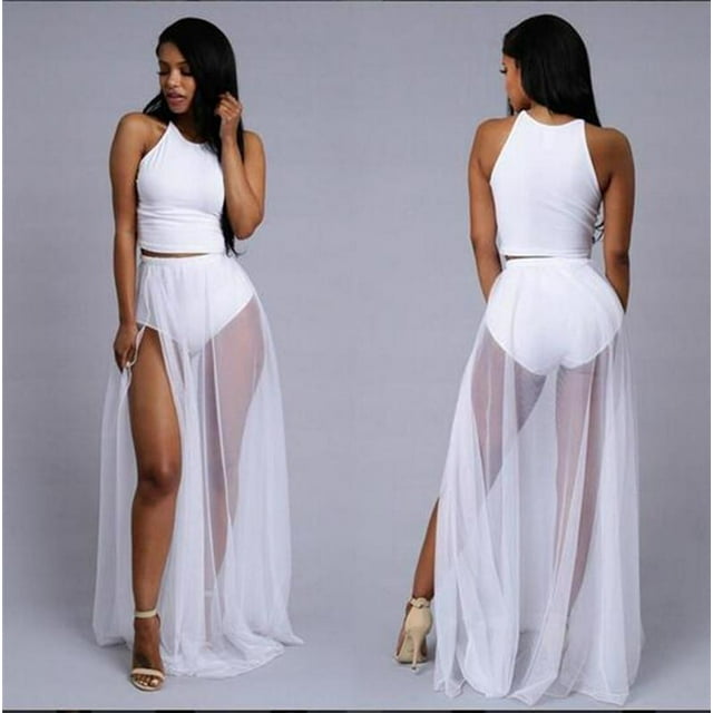Femmes Maille Jupe Couleur Unie Taille Haute Longueur de Plancher Split Longue Robe Maxi