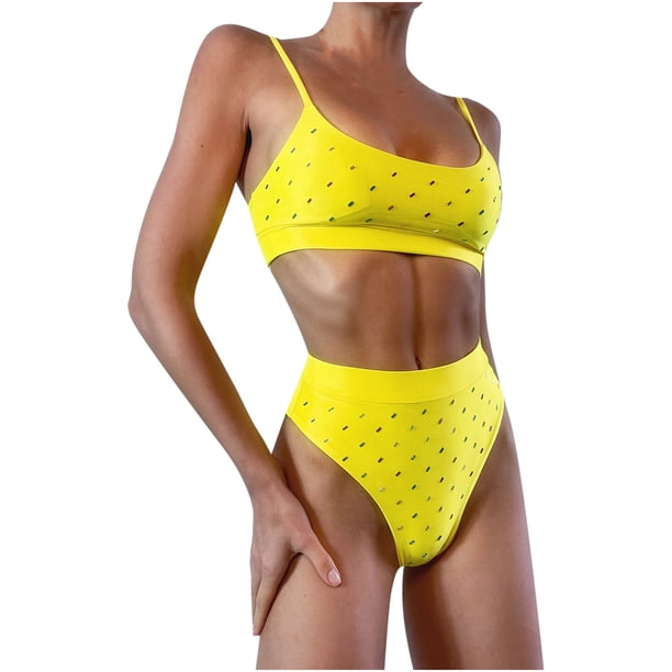 Conjunto de 2 piezas para mujer Color sólido Cintura alta Bikini Explosión Split Traje de baño OAVQHLG3B Store lin121212