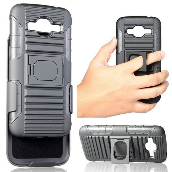 NAKEDCELLPHONE BLACK RING GRIP RUGGED CASE COVER   BELT CLIP HOLSTER STAND FOR SAMSUNG GALAXY J2 PHONE SM-J210, SM-J210F (2016 EDITION)