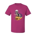 thumbnail image 2 of Funny Graphic Astronaut Cat in Space on Cheeseburger | Mens Cat Lover Graphic T-Shirt, Fuschia, Small, 2 of 3