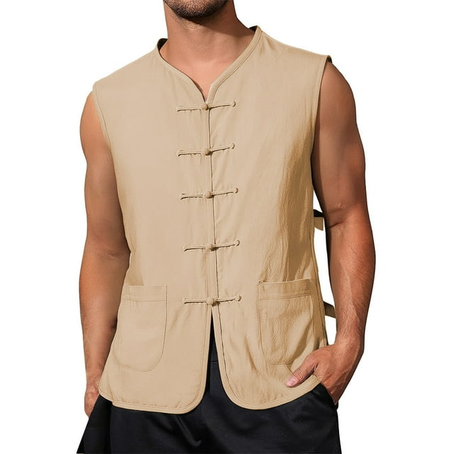 Zmoon Gilet de Costume en Coton et Lin pour Hommes