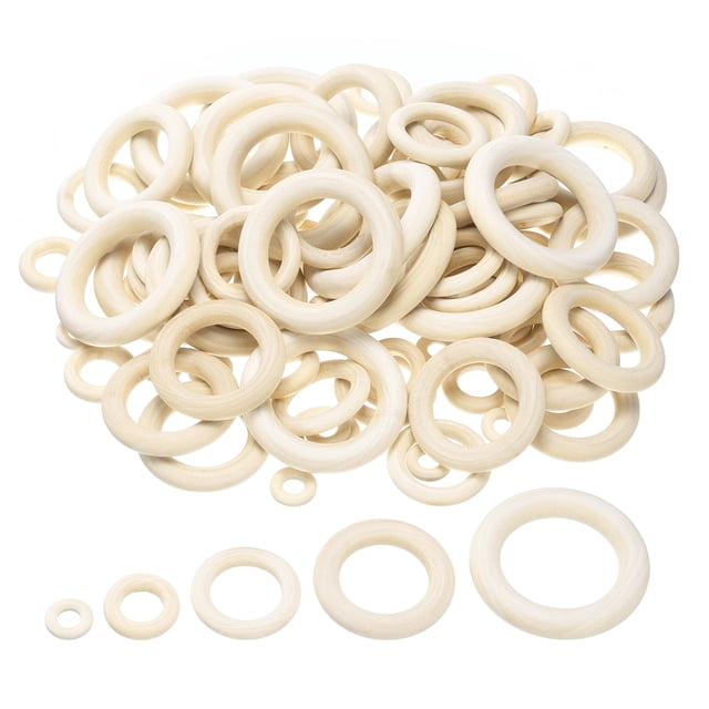 100 PCS 5 Tamaños Anillo de Madera Natural para Manualidades, Anillos de Madera Sólida sin Terminar Conectores de Pendientes de Madera