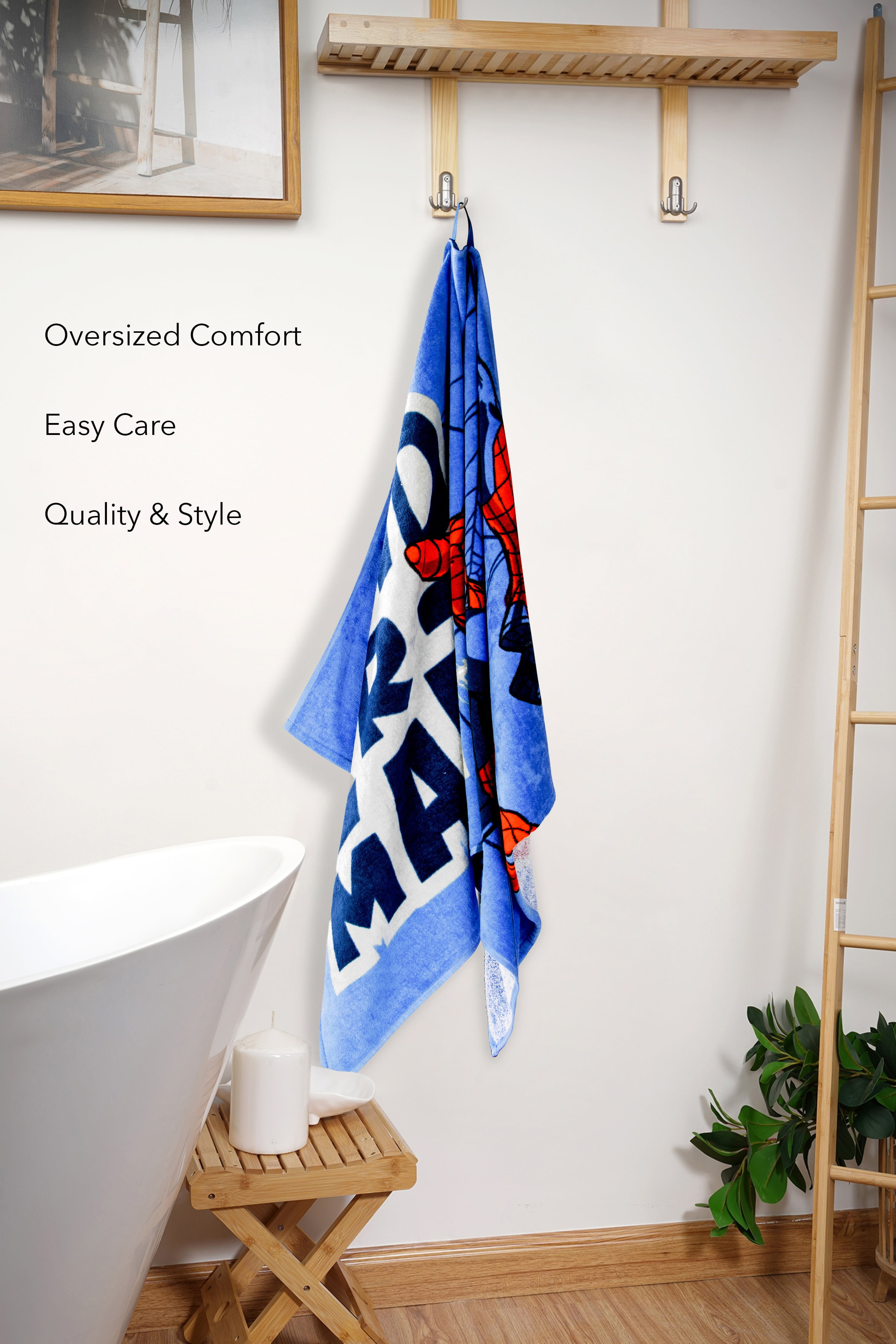 Spider-Man Kids 27" x 54" Bath Towel, Cotton, Blue, Marvel