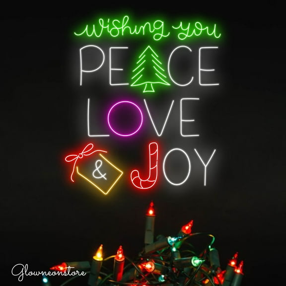 Glowneon Wishing You Peace Love Joy Neon Sign, Peace Joy Love Led Sign, Christmas Tree LED Light