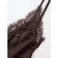 thumbnail image 6 of Womens Elegant Brown Satin Slip Dress With Lace Trim, Sexy V-Neck Midi, 6 of 11