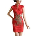 thumbnail image 5 of DEEPCRAFF 1 Piece Chinese Dress for Women Cheongsam Red Cotton High Waistline Design, 5 of 7