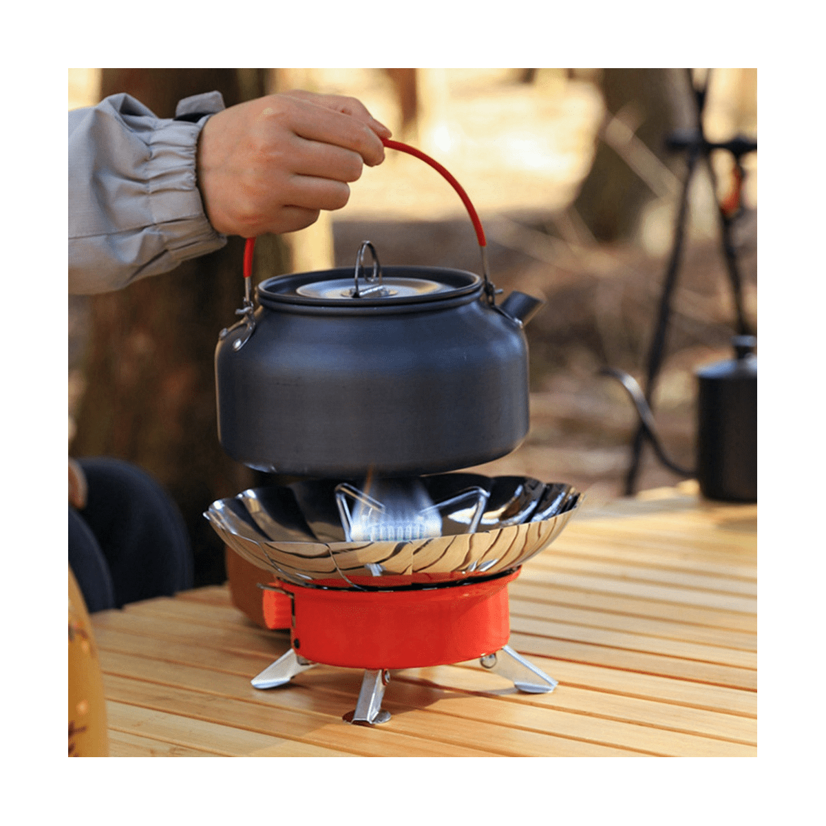 Windproof Piezo Ignition Lotus Gas Stove Outdoor Cooking Gas Burner Cookware with Adapter for Camping Hiking Picnic