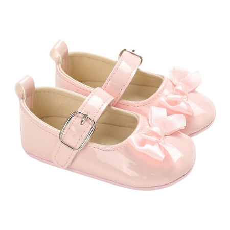 

Baby Girls Shoes Kids Princess Shoes with Bow PU Christening Shoes Plain Toddler Shoes Elegant Cute Baby Shoes