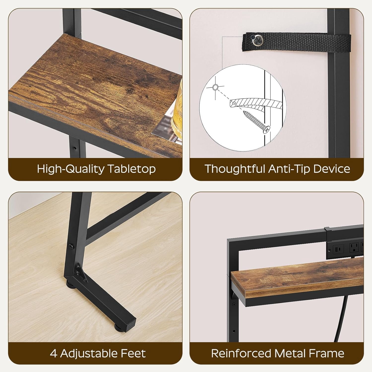 78.7'' Narrow Console Table Adjustable Height 27.6''-35.4'' with Outlet, Long Behind Couch Sofa Table Entryway Table Living Room Rustic Brown