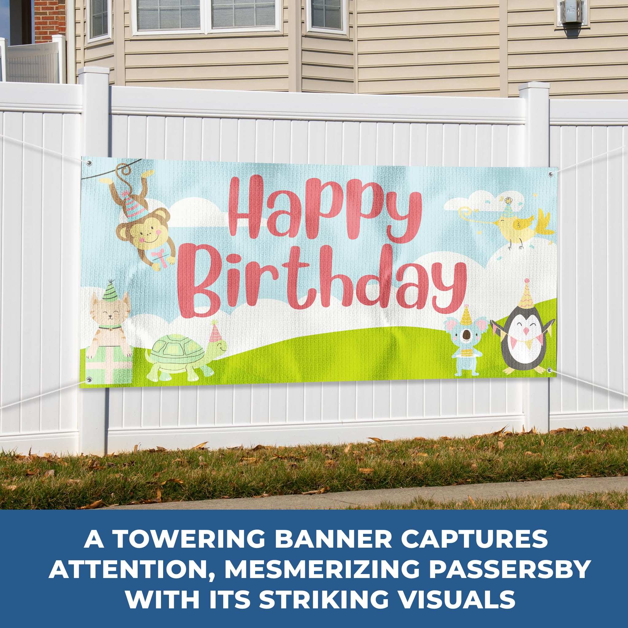 Happy Birthday Banner Sign For Outdoor-Indoor Use 4x2 Ft Large Custom Banner and Signs with Hanging Rope Happy Birthday Backdrop for Party Decor Oxford Cloth Sublimation Banner for Easy Hang