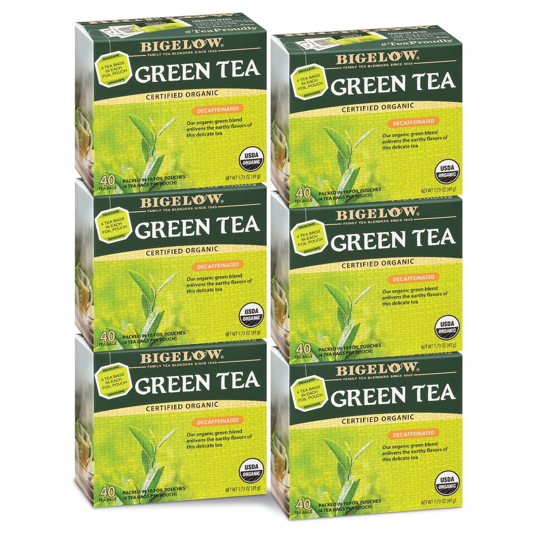 Pack of 6, Bigelow Organic Green Tea Decaf, 40 Count - 1.73 oz
