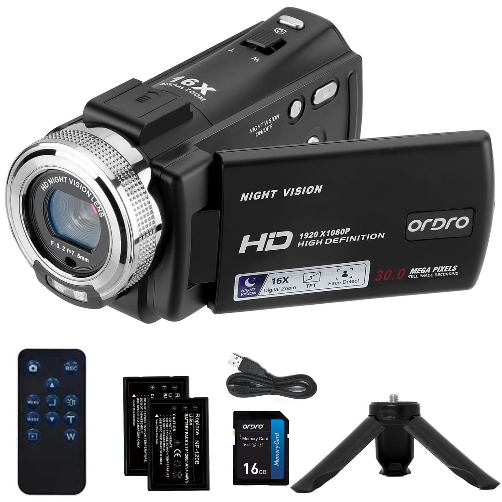 ORDRO Camcorder Video Camera HDV-V12 1080P Infrared Night Vision 16X Zoom Digital Vlogg Camera