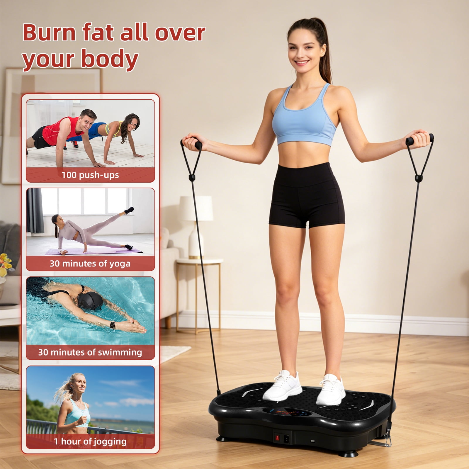 Vowella Vibration Plate Exercise Machine for Home Fitness & Whole Body Workout, 330 Lbs Capacity, 99 Speed Levels with 2 Resistance Bands & Remote Control, LCD Display, Black