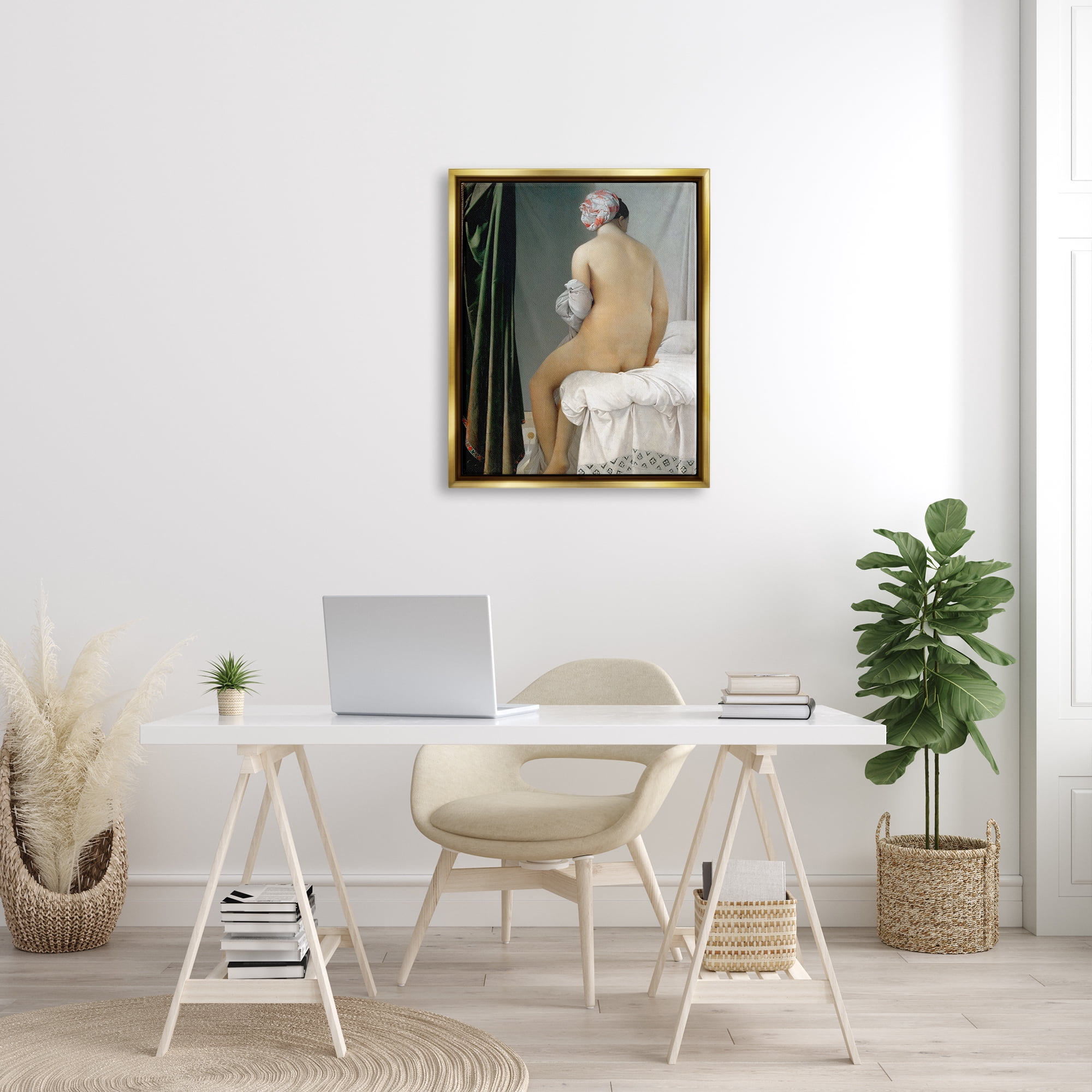 Stupell Industries La Baigneuse Valpincon Jean Auguste Dominique Ingres Bather Painting Painting Metallic Gold Floating Framed Canvas Print Wall Art, Design by one1000paintings