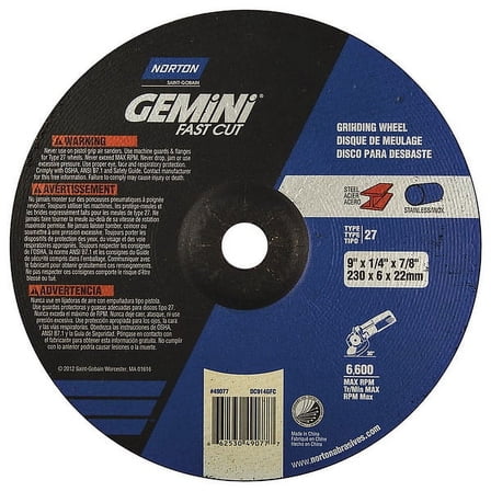 Norton 66253049077 Grinding Wheel, Type 27, 9 x 1/4 x 7/8-In. - Quantity 1