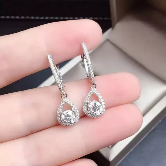 1.60Ct Round Cut Lab-Created Diamond Drop/Dangle Earrings 14K White Gold Plated