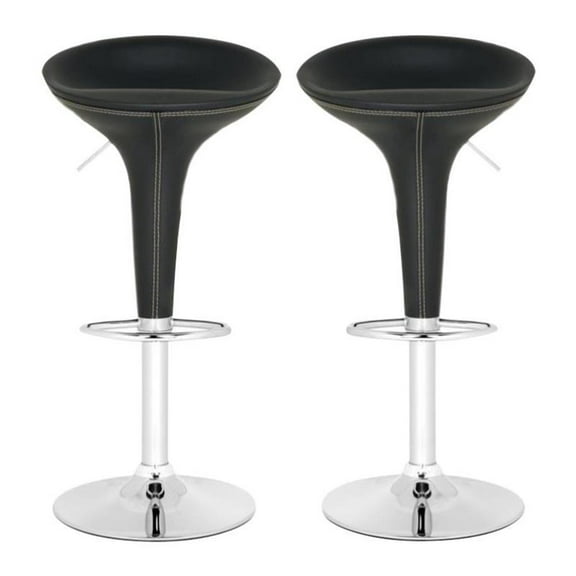 Home Square 22.2"-21.7" Chrome Steel Bar Stool in Black - Set of 2