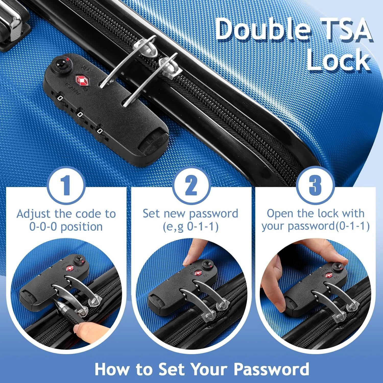 Cotinse 3 Piece Luggage Sets Hardshell Lightweight Suitcase with TSA Lock Spinner Wheels,Dark Blue