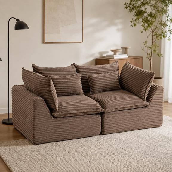 75-Inch Boneless Loveseat Sofa, Deep Seat Corduroy Couch, Brown