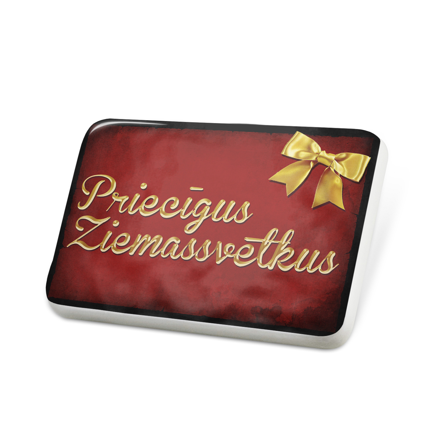 Porcelein Pin Merry Christmas in Latvian from Latvia Lapel Badge