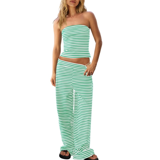 Conjunto de dos piezas Panadila para mujer, a rayas, verde veraniego (M)
