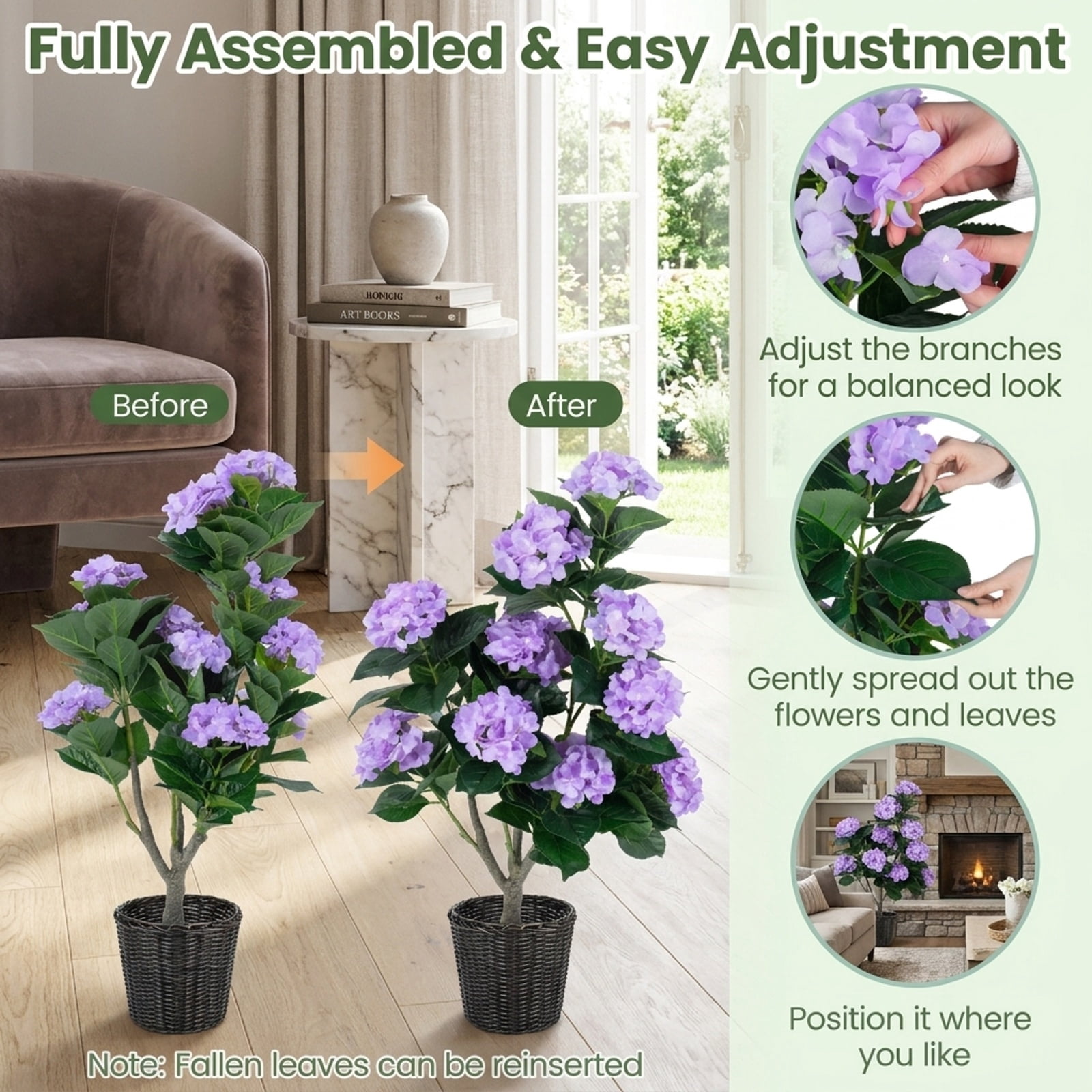 Vebreda Artificial Plant Decor, 43.5" Artificial Hydrangea Tree 2-Pack, Bring Lifelike Beauty Indoors, Long-Lasting Build with Stable Base