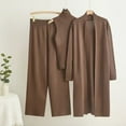thumbnail image 2 of FRSASU Women's 3 Piece Knit Lounge Set Fall/Winter Long Sleeve Cardigan Sleeveless Turtleneck Tank Top and Wide Leg Pants Matching Set Coffee, 2 of 3