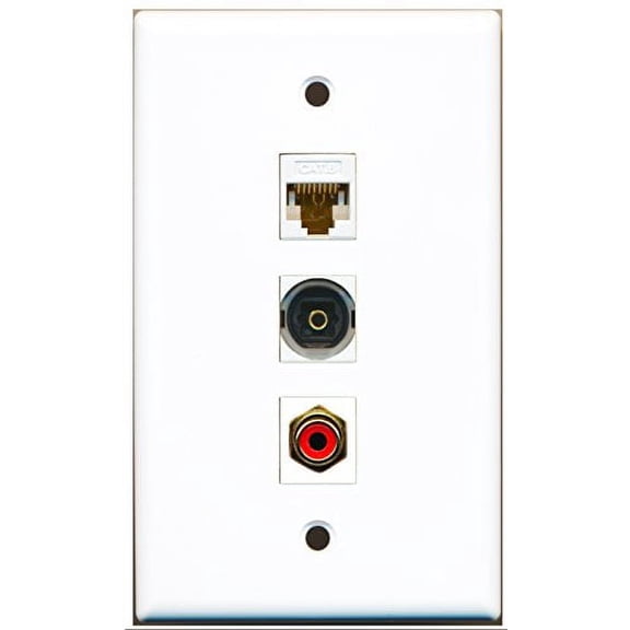 RiteAV - 1 Port RCA Red and 1 Port Toslink and 1 Port Cat6 Ethernet White Wall Plate
