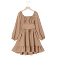 thumbnail image 6 of Fesfesfes Girls Long Sleeve Party Dress With Belt Elegant Pleated Flowy Formal Gown For Special Occasion Birthday Celebration Holiday Outfit(Khaki#1,12-13 Years), 6 of 8