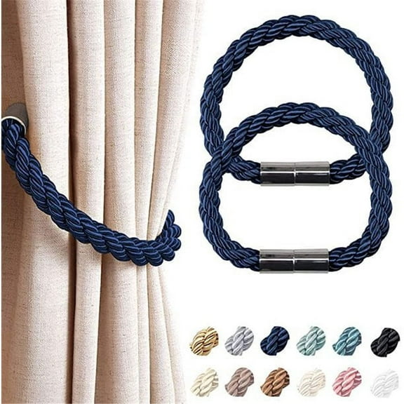 SHELLTON 2 Pack Strong Magnetic Curtain Tiebacks Modern Simple Style Drape Tie Backs Convenient Decorative Weave Rope Curtain Holdbacks for Thin or Thick Home & Office Window Draperies