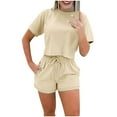 thumbnail image 3 of WRKEKC 2 Piece Sets for Women, Summer Outfits for Women, Ladies' Summer Casual Solid Color Short Sleeve Tops and Elastic Waist Shorts Two-Piece Sports Sets, 3 of 7