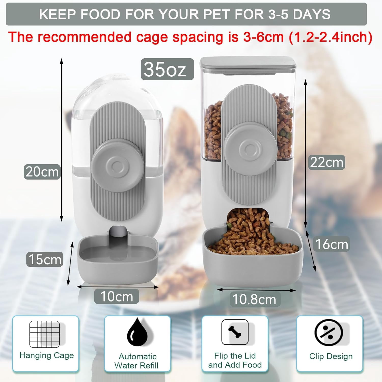 Hanging Automatic Food Water Dispenser,Gravity Rabbit Feeder, Water Dispenser Food Bowl for Bunny Chinchilla Guinea Pig Hedgehog Ferret (White Brown)