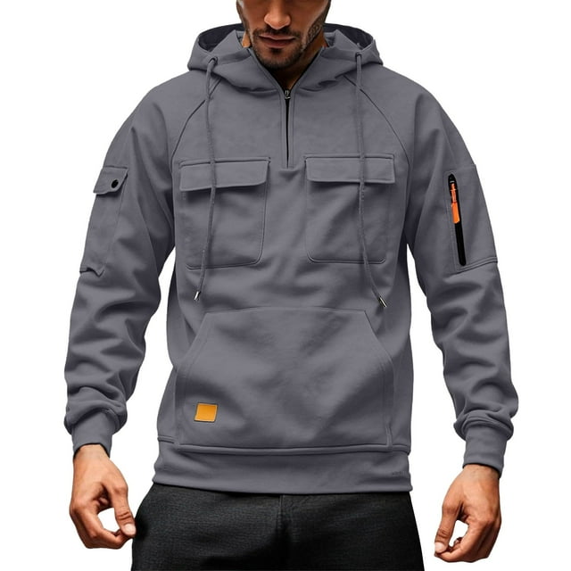 LUOGENLI Men Hoodies Heavyweight Solid Color Hoodie for Fall and Winter Casual Pocket Sweatshirt for Youth Comfortable and Stylish Outdoor Wear Mens Hoodies Blanket Grey1 Size XXL