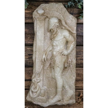 Ancient Greek Sepulchral Warrior Wall Plaque Relief Large Decor Sculpture 15"H