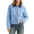 thumbnail image 2 of VSSSJ Women's Corduroy Jacket Full Zip Up Long Sleeve Collared Casual Lightweight Fall Winter Jackets Coat Outerwear with Pockets Sky Blue XS, 2 of 8