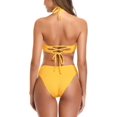 thumbnail image 2 of Traje de baño de 2 Piezas con Parte Inferior de Talle bajo y Bikini Cruzado de Bandeau con Cordones Halter Amarillo CH Amarillo CH Xishao ropa, 2 of 2
