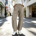 thumbnail image 5 of Sevevn Women's Vintage Gingham Plaid Wide Leg Pants High Waist Button Fly Casual Full Length Check Trousers with Pockets Brown XXL, 5 of 8