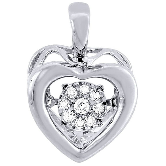 Dancing Diamond Heart Pendant .925 Sterling Silver Love Necklace .07 CT.
