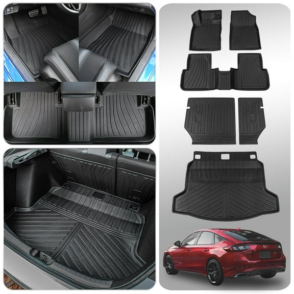 Bomely Floor Mats Compatible with 2022-2024 Honda Civic Hatchback Cargo Mat TPE Back Seat Cover Protector 2023 Civic Hatchback Accessories (Fit Hatchback,Trunk Mat backrest Mats Floor Mats)