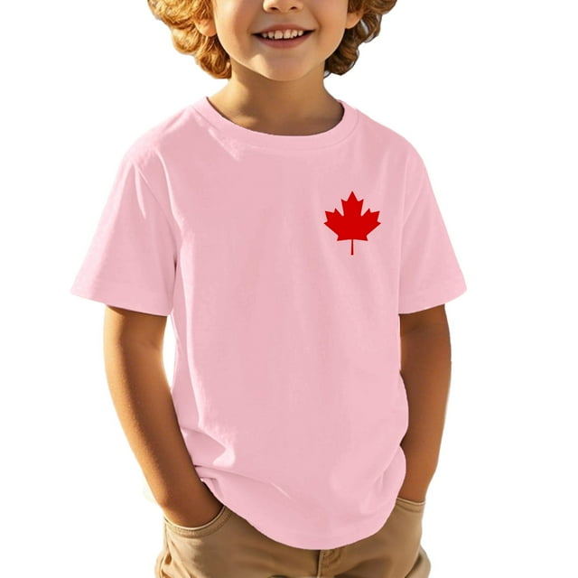 T-shirt Décontracté et Tendance à Manches Courtes pour Tout-Petits Garçons, Imprimé Feuille d'Érable pour la Fête Nationale du Canada, Vêtements, Taille 4-5T