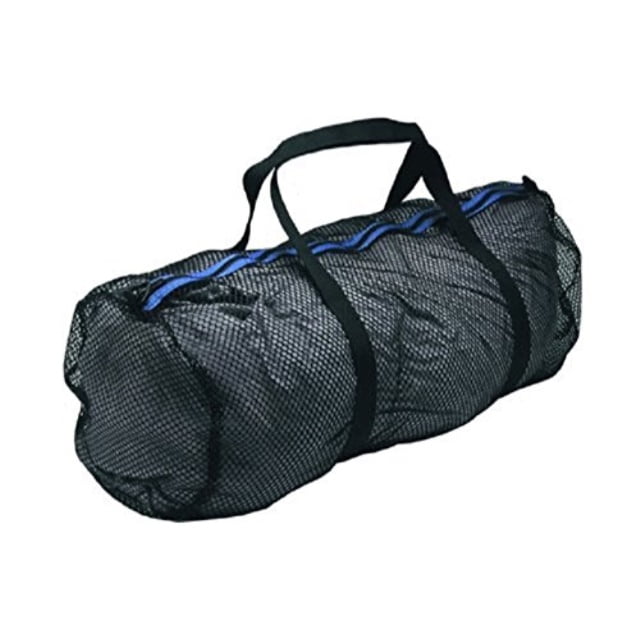 innovative heavy duty large mesh duffel bag, black/blue for scuba gear
